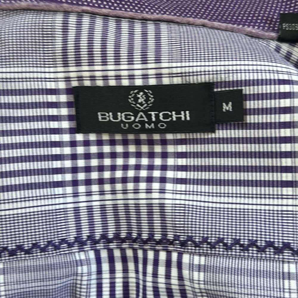 Bugatchi Uomo Purple & White  Plaid Button-Up Shirt 100% Cotton Size M/Medium - Picture 7 of 7